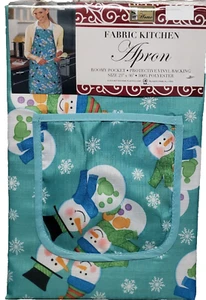 Stoff Küchenschürze mit Tasche (23"x36") WEIHNACHTEN SCHNEEMÄNNER & SCHNEEFLOCKEN AUF AQUA, BH - Bild 1 von 7