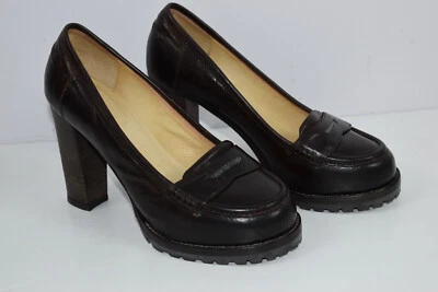 Bombas Brunello Cucinelli Talla 36 Marrón Plataforma Bloque 4" Tacón Alto Italia 6US Penny Foto 1 de 4