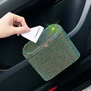 Mini Car Trash Can Bin Rhinestones Crystal Hanging With Lid Garbage Storage Box - Picture 1 of 14