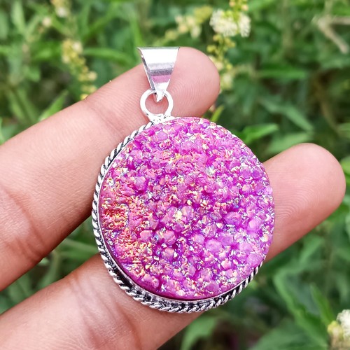 VETEMENTS 1 pz ciondolo attraente pietra preziosa drusa titanio rosa placcato argento sterling 925