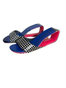 United Nude Mobius Sculptural Hot Pink/Blue Polka Dot Open Leather Wedge Size 39