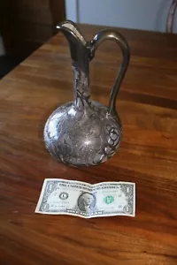 Antique Nouveau Crystal & Silver Filigree Overlay Wine Decanter Pitcher Rare - Picture 1 of 8