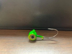 25 Big Eye Lead Head Jig keeper green & yellow. Walleye, Bass, Stripers 3D eye - Picture 1 of 1