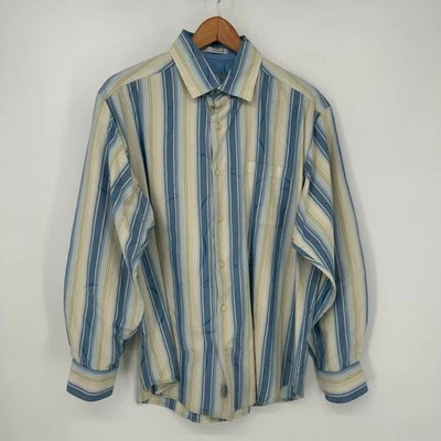 Camisa Tommy Bahama Para Hombre Grande Azul Rayas Seda Manga Larga Abotonada Hawaiana Foto 1 de 4