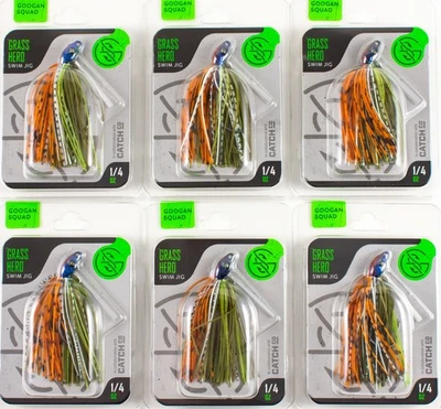 (LOTE DE 6) PLANTILLA DE NATACIÓN GOOGAN SQUAD HIERBA HERO 4/0 1/4 OZ BLUEGILL J5104 Foto 1 de 2