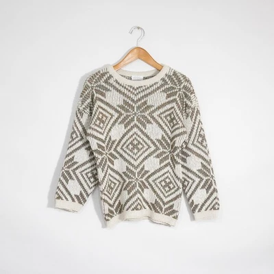 Suéter Acrílico Vintage Patrón Copo de Nieve Para Mujer Mediano - Moteado Invierno EE. UU. Foto 1 de 4