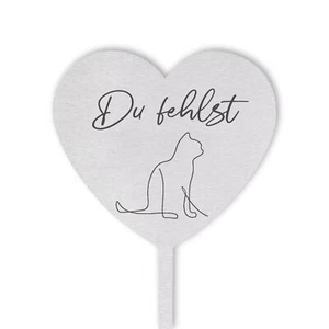 DOLORINO Grabstecker Herz mit Spruch "Du fehlst" Grabschmuck für Deine Katze - Bild 1 von 5