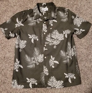Gap Kids Boys Olive Green Tropical Linen Button Down sz Large - Picture 1 of 3