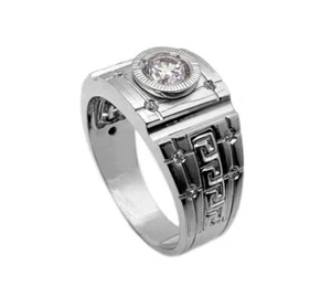 925 Sterling Silver Cubic Zirconia Men's Ring (01) - Size 12 - Picture 1 of 4