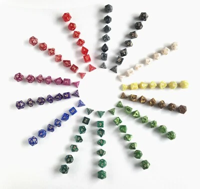 D4-D20 Poly Dice Set of  7 Polyhedral Pearl Marble RPG DND Pathfinder D&D TTRPG - Image 1 of 4