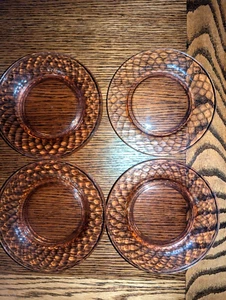 Pink Glass Plates 7.25" Georgian Honeycomb Set 4, Vintage - Picture 1 of 12