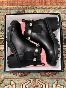 Nicole Miller Crystal Embellished Platform Lug Sole Black Boots Women’s 8.5 - Picture 1 of 4