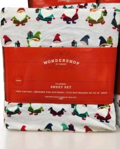 Wondershop Holiday Patterned Gnomes Twin Size Flannel Sheet Set - Picture 1 of 3
