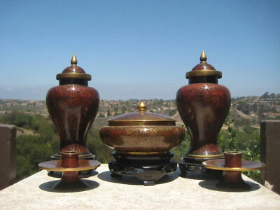 HERMOSO JARRONES URNAS CLOISONNE DE LATÓN JINGFA CHINO DE COLECCIÓN SOPORTE DE MADERA Foto 1 de 4