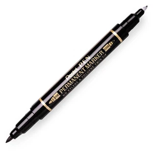 Pentel Twin Tipped Permanent Marker Pen - Fine/Extra Fine Nib - Black - Picture 1 of 5