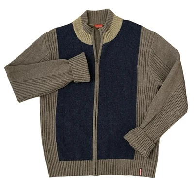 Report Collection Mens Lambswool Cardigan M Full Zip Colorblock Office Work Tan - Image 1 of 4