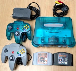 N64 Ice Blue Turchese Trasparente Clear Blue Nintendo 64 Console Confezione Espansione - Foto 1 di 12