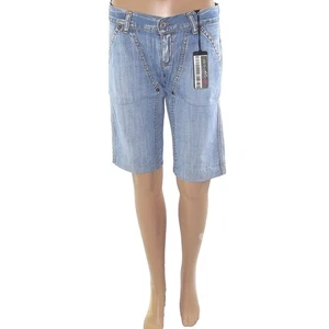 Met Bermuda Jeans Da Donna Blu Denim Taglia 42 A Vita Bassa Pantalone Corto Moda - Picture 1 of 12