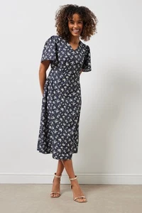 M&Co Womens Ditsy Floral Print Short Sleeve Midi Dress - Picture 1 of 7