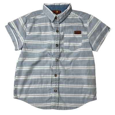 7 For All Mankind Shirt Boys Blue Striped Cotton Button Down Short Sleeve Sz 4T — 第 1/4 张图片