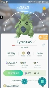 Tyranitar (máximo al nivel 40) (dos movimientos cargados) Pokémon Trade Go - Imagen 1 de 3