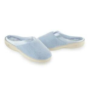 ISOTONER Microterry PillowStep Satin Cuff Clog Slippers for Women : Pastel Blue