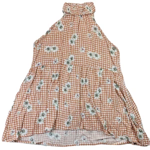 White Birch Halter Shirt Sleeveless Long M Rust Red White Gingham Floral NWOT - Picture 1 of 8