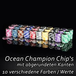 50 Poker Chips ABGERUNDETE KANTEN OCEAN CHAMPION CHIP Casino Gewicht 12g