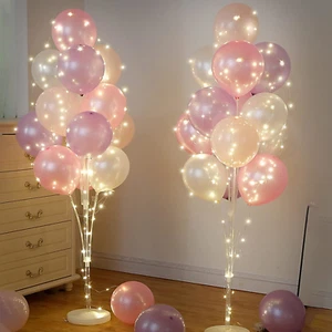 2 Sets Balloon Column Stand Kit with String Light Balloon Stand for Floor - pink - Picture 1 of 5