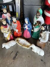 Vintage Blow Mold 7 Piece Nativity Set Christmas Missing Jesus Plastic 22”