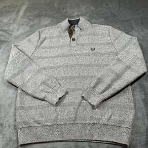 Chaps Sweater Mens Large Gray Striped Pullover Sweatshirt Cardigan Outdoor Work - Picture 1 of 9