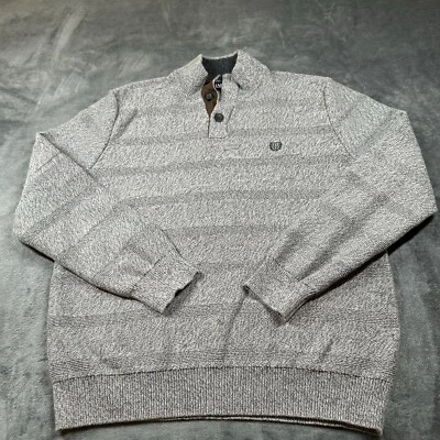 Chaps Sweater Mens Large Gray Striped Pullover Sweatshirt Cardigan Outdoor Work - Image 1 of 4