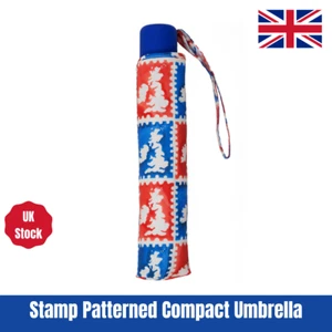 UK British Compact Folding Umbrella With Stamp Print Handbag Small Travel Brolly - Picture 1 of 1