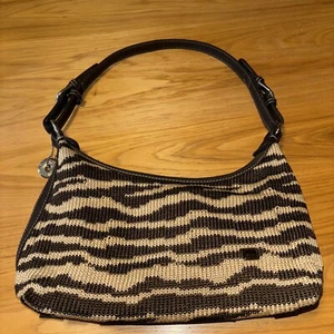 The Sak Womens Zebra Animal Print Crochet Knit Shoulder Bag Buckle Closure Brown - Picture 1 of 6