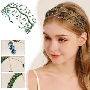 Women Crystal Bead Headband Crown Headpieces Pearl Hair Bridal Accessories E6V3 - Picture 1 of 28