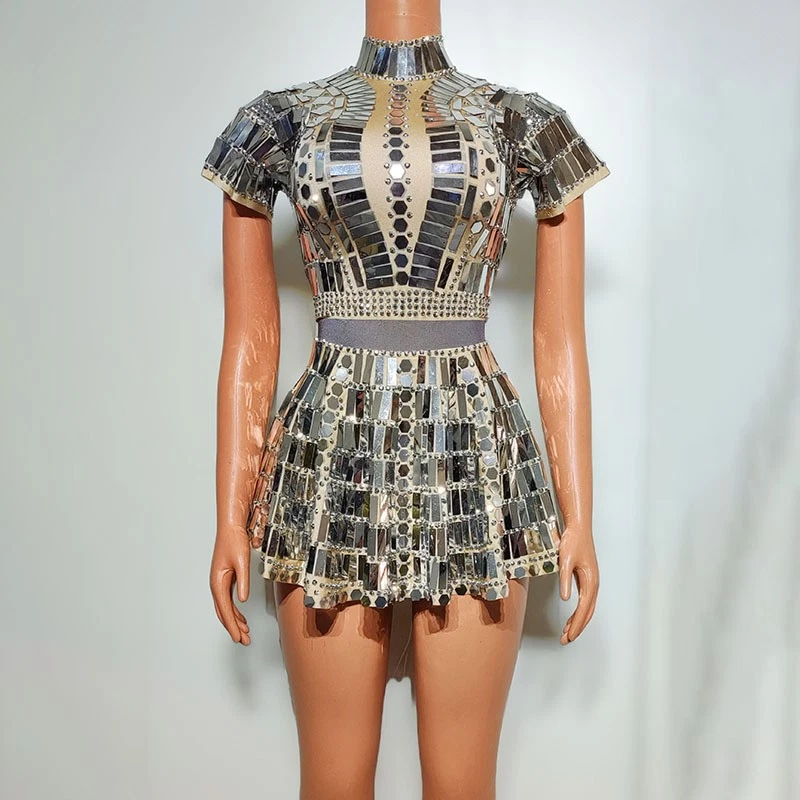 Vestido de Lentejuelas Plateado/Dorado Escenario Actuación Brillante Disfraces Fiesta Cantante Bailarina Foto 1 de 4