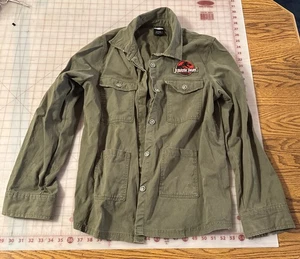Jurassic Park Utility Shirt Jacket ArmyGreen W/Dino Scratch Distressed Back Larg - Picture 1 of 13