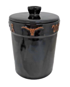 Frankoma King Ranch schwarzer kleiner Kanister mit Deckel 8 Zoll Longhorn Keramik - Bild 1 von 9