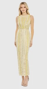 Neu mit Etikett Mac Duggal Neckholder-Etuikleid mit Perlenverzierung Größe 14 gelb Midi - Bild 1 von 11