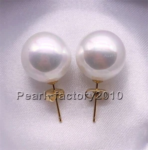 Enormes pendientes AAA+ 14mm Mar del Sur Blanco Caparazón Oro 14K - Imagen 1 de 3