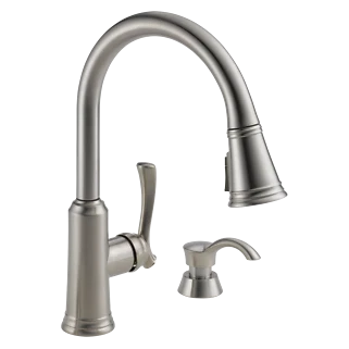 Grifo de cocina abatible Delta Lakeview de acero inoxidable certificado restaurado Foto 1 de 3