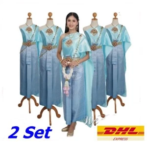 2 Set of Thai women bridesmaid dress very beautiful Light blue color - Picture 1 of 2