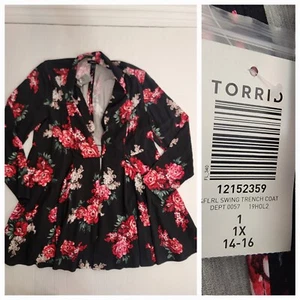Gabardina Torrid Swing para mujer talla 1 1X roja negra floral un botón caprichoso - Imagen 1 de 11