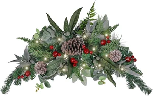 Pre-Lit Christmas Swag for Decorating Outdoor, 24 Inch Red Brown Mailbox Swag Re - Picture 1 of 7
