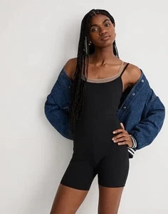 Madewell TRUE BLACK Women's Knit Biker Unitard Romper, US XXS - Picture 1 of 5
