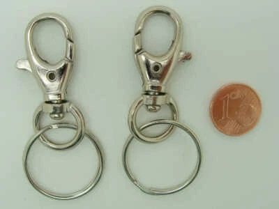 2 FERMOIRS MOUSQUETON 40mm ARGENTE avec anneaux porte-clé 24mm Loisirs créatifs - Photo 1/2