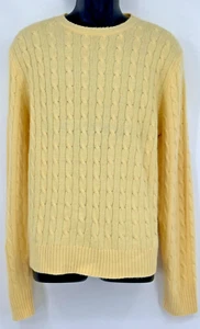 J. Crew Mens Pullover Crew Neck Cable Knit Golf Sweater Large Yellow Wool Blend - Picture 1 of 12