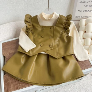 Toddler Baby Girls Double-Breasted Clothes Set Vest Tops Skirts autumn Outfits - Picture 1 of 14