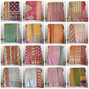 Vintage Reversible Kantha Blanket Quilts Indian Twin Bedding Ralli Retro Throw - Picture 1 of 21