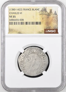 Carlos VI Francia Plata Blanco Guenar 1380-1422 NGC VF35 Era Santa Juana de Arco - Imagen 1 de 2